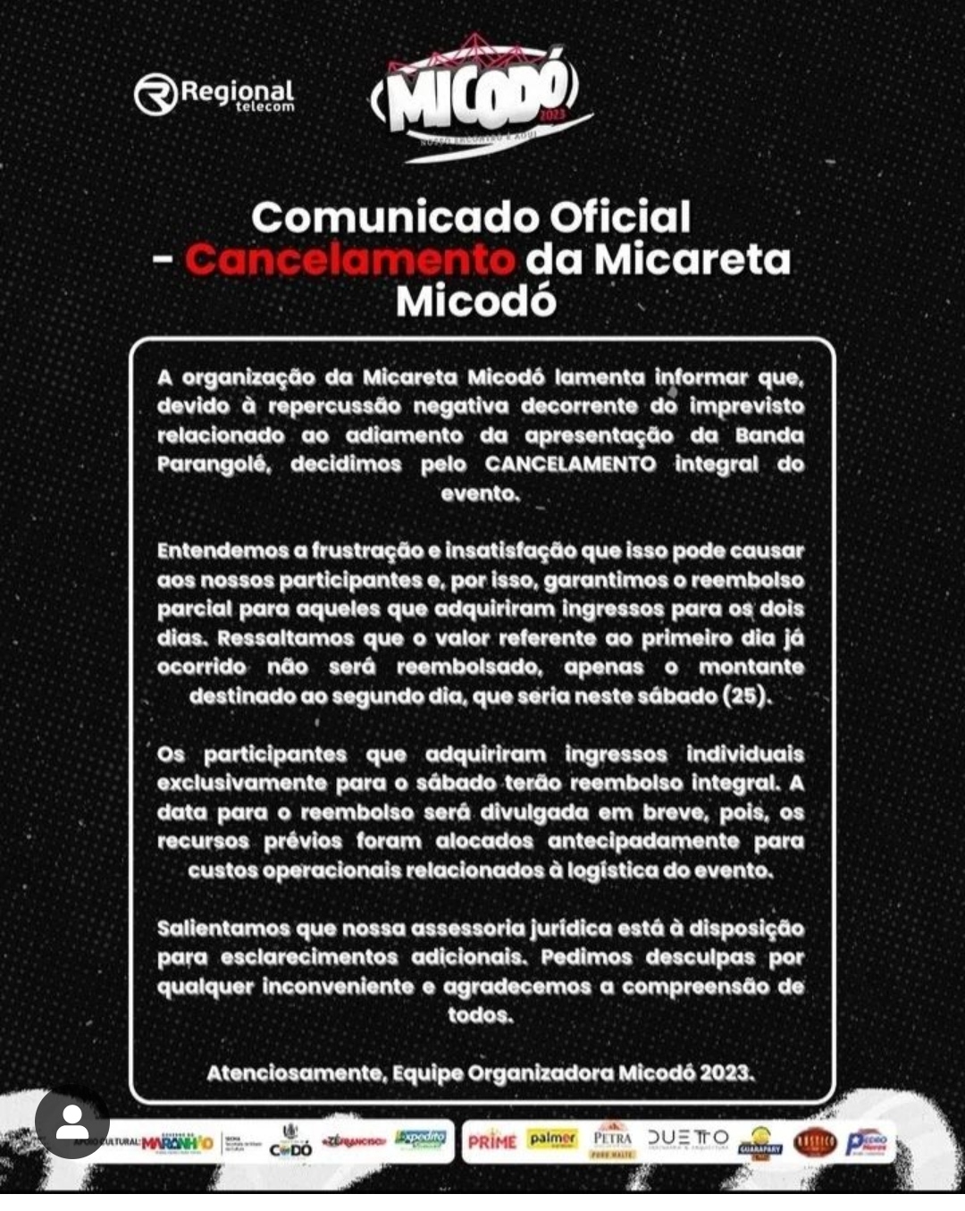 Comunicado Oficial – Cancelamento da Micareta Micod