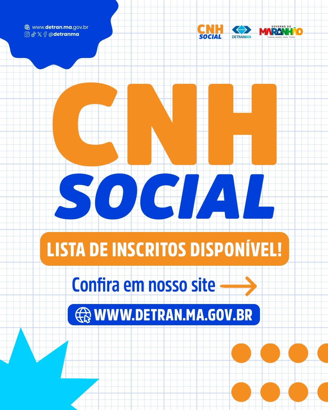 DETRAN-MA DIVULGA A RELAÇÃO DE INSCRITOS NO PROGRAMA CNH SOCIAL