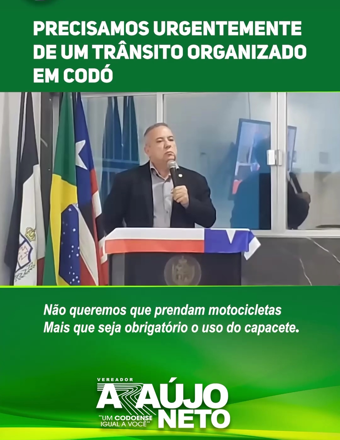 Vereador Araujo Neto articula audiência pública para organizar o trânsito de Codó e reforça importância do uso do capacete
