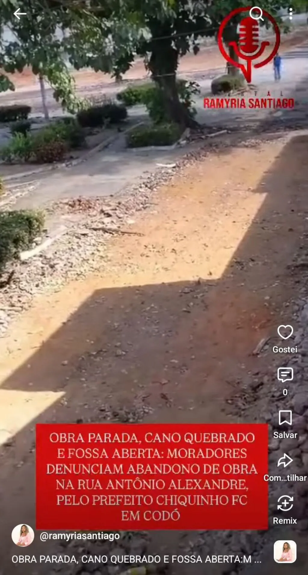 OBRA PARADA, CANO QUEBRADO E FOSSA ABERTA: MORADORES DENUNCIAM ABANDONO DE OBRA NA RUA ANTÔNIO ALEXANDRE, PELO PREFEITO CHIQUINHO FC EM CODÓ