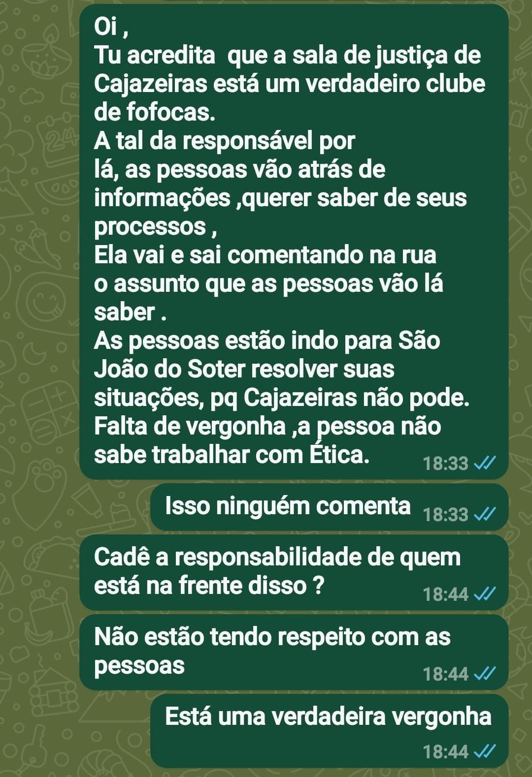 População de Cajazeiras denuncia mulher que trabalha na sala de justiça