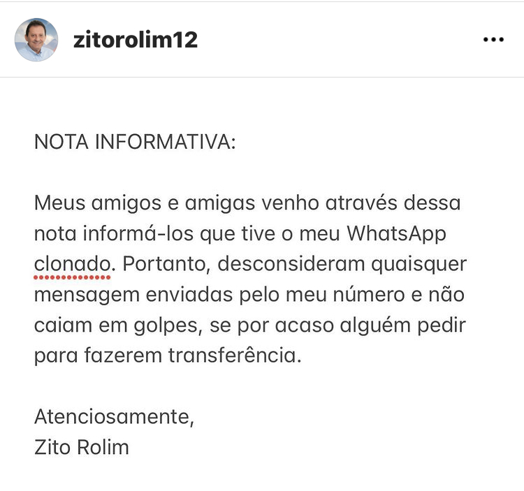 WHATSAPP DE ZITO ROLIM CLONADO ESTÁ SENDO USADO PARA OFENDER E AMAÇAR PESSOAS EM GRUPOS.