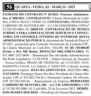 EMPRESA DE SANTA FILOMENA DO MA FATURA R$ 236,00 MIL EM CONTRATOS NA CIDADE DE CODÓ. EM MENOS DE TRÊS MESES ELA GANHOU DOIS CONTRATOS.
