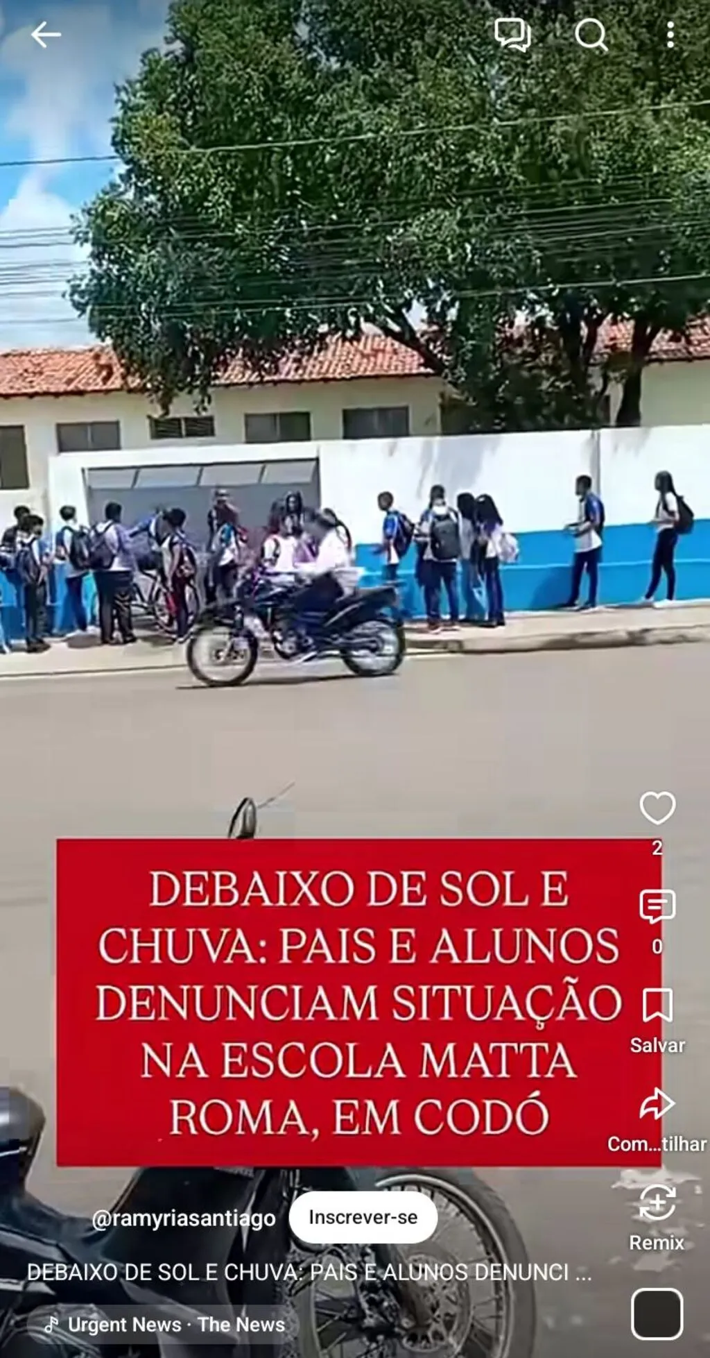 DEBAIXO DE SOL E CHUVA: PAIS E ALUNOS DENUNCIAM SITUAÇÃO NA ESCOLA MATTA ROMA, EM CODÓ. "NEM AO BANHEIRO PODEMOS IR"