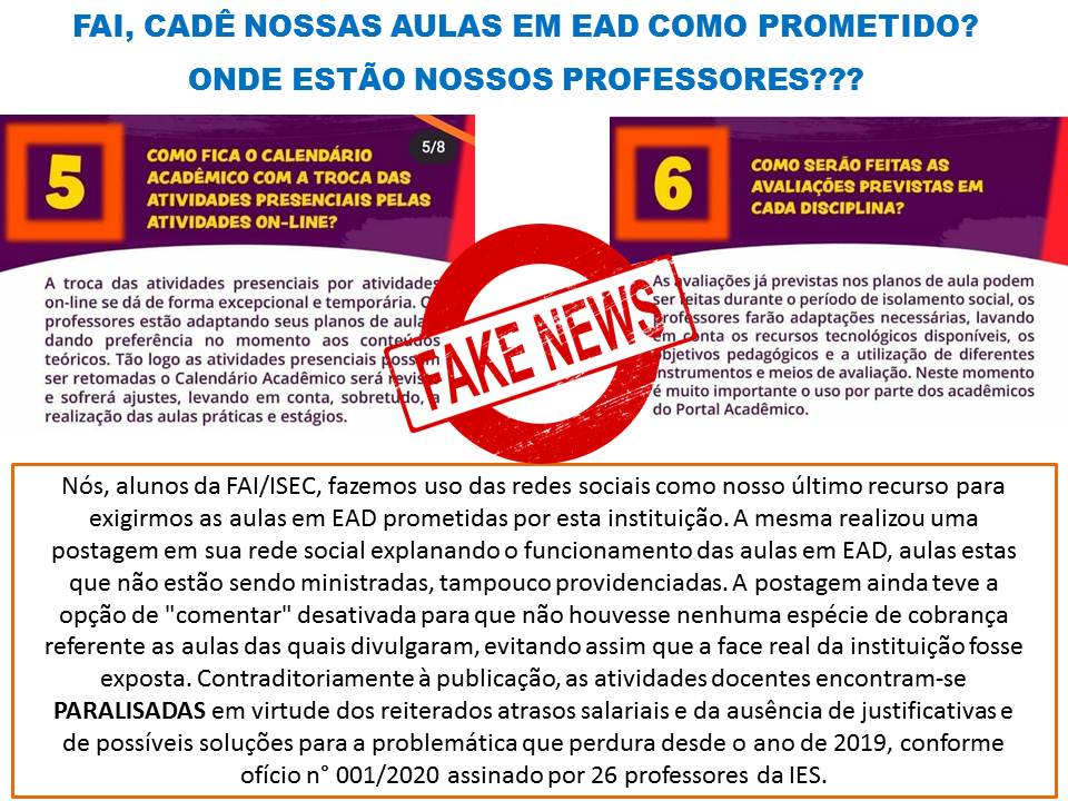 FACULDADE FAI EM CAXIAS NÃO PAGA SALÁRIO DE PROFESSORES DESDE DEZEMBRO DE 2019 E POR CONTA DISSO TODOS OS ALUNOS ESTÃO PREJUDICADOS E DEVEM PERDER O PERÍODO.