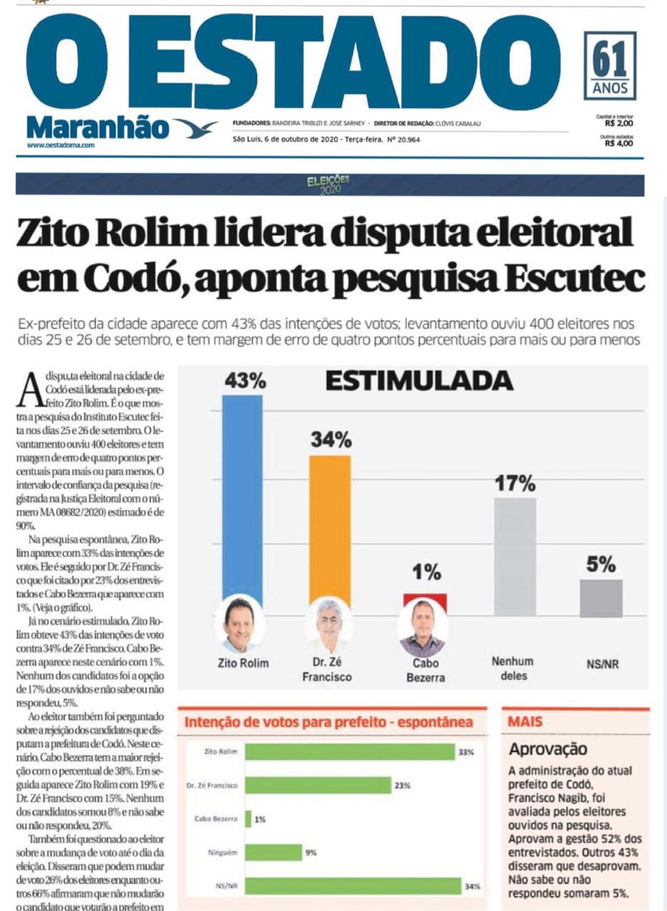 ESCUTEC FAZ PESQUISA PARA PREFEITO EM CODÓ: VEJA QUEM LIDERA ESSA PESQUISA E PASSA NA FRENTE