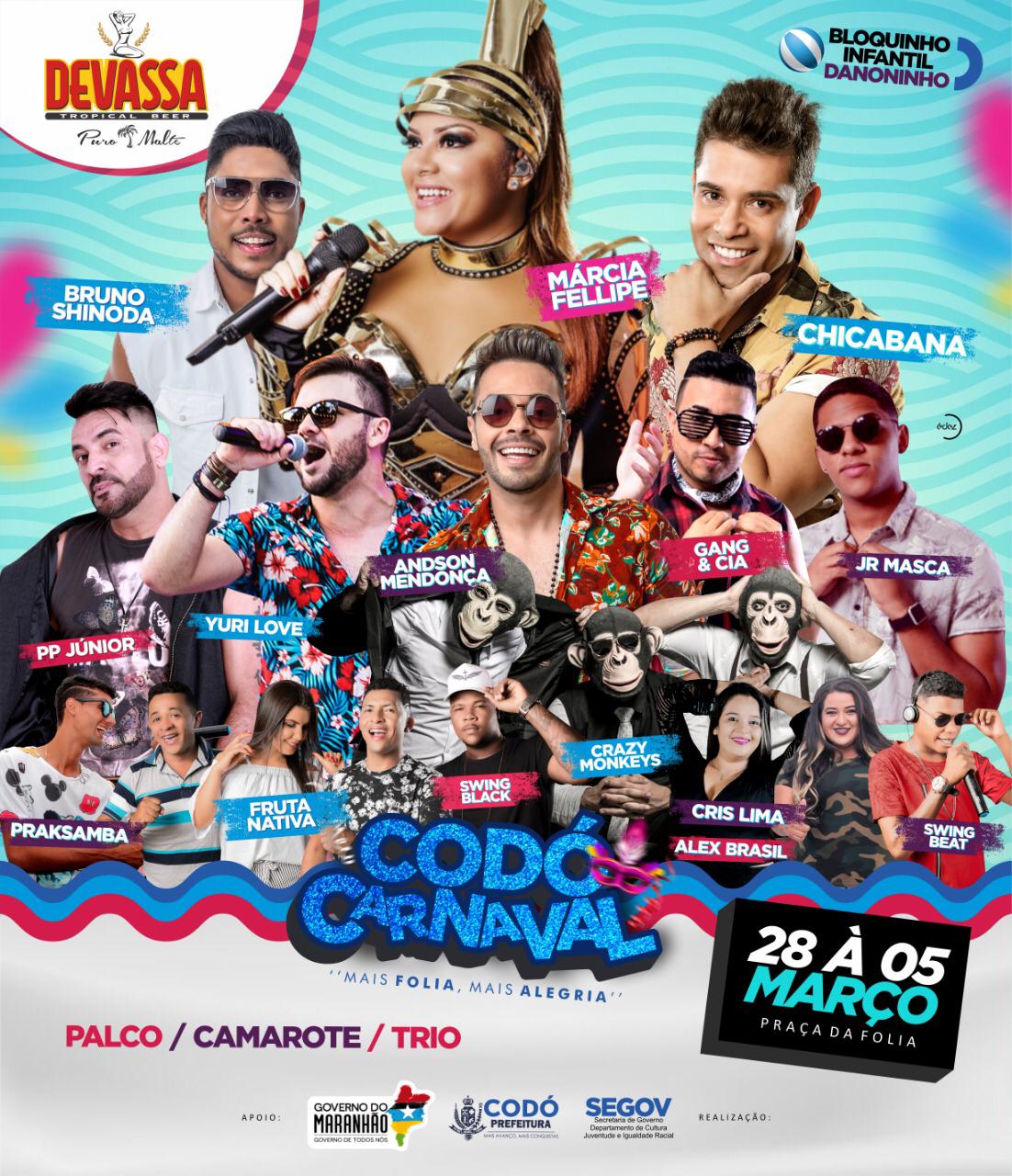 PREFEITO DIVULGA NOMES DAS BANDAS QUE IRÃO ANIMAR O CARNAVAL DE CODÓ DESTE ANO.