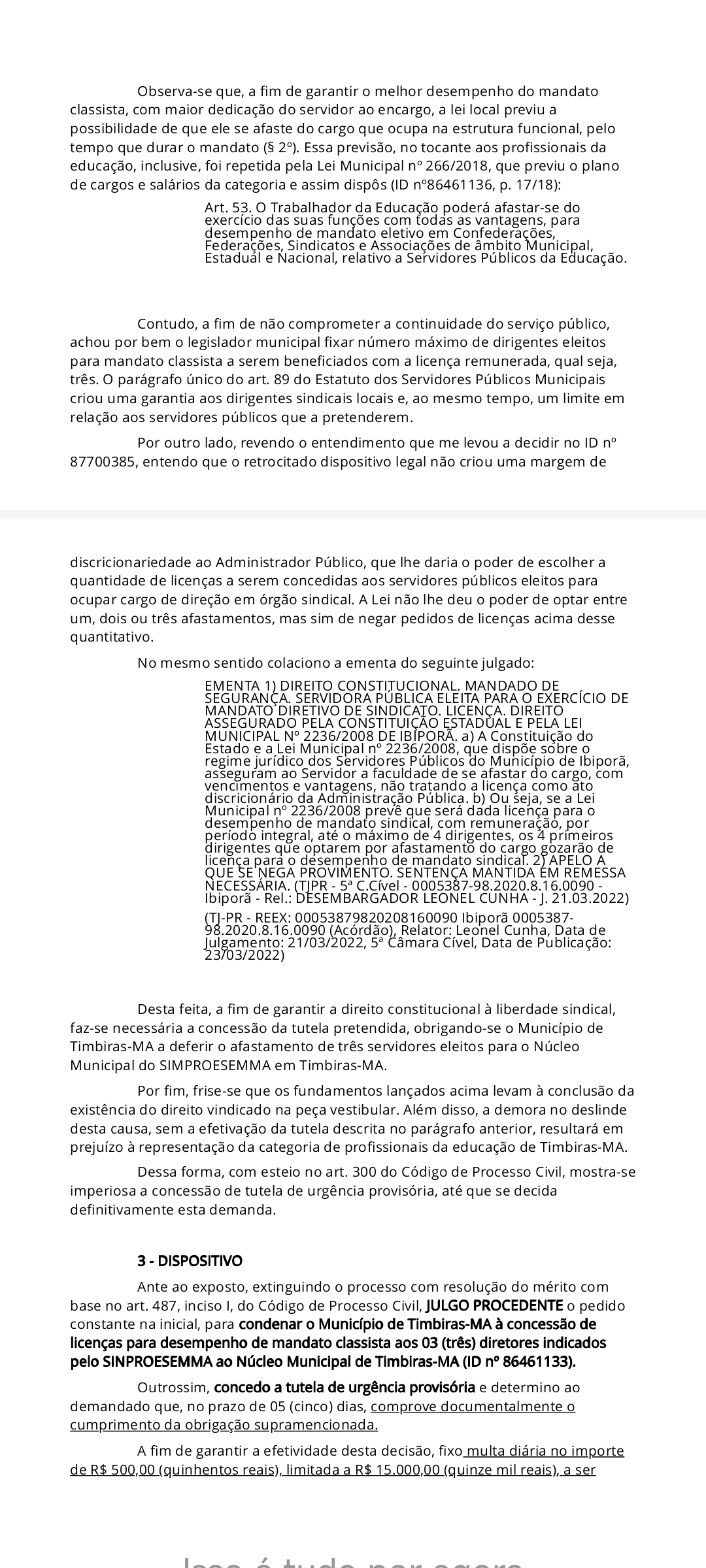 Sentença contra Borba prefeito de Timbiras. veja.