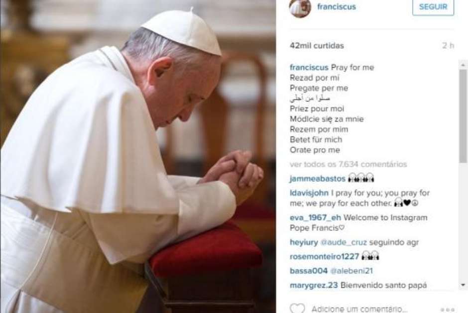 Papa Francisco cria conta no Instagram e estreia rezando