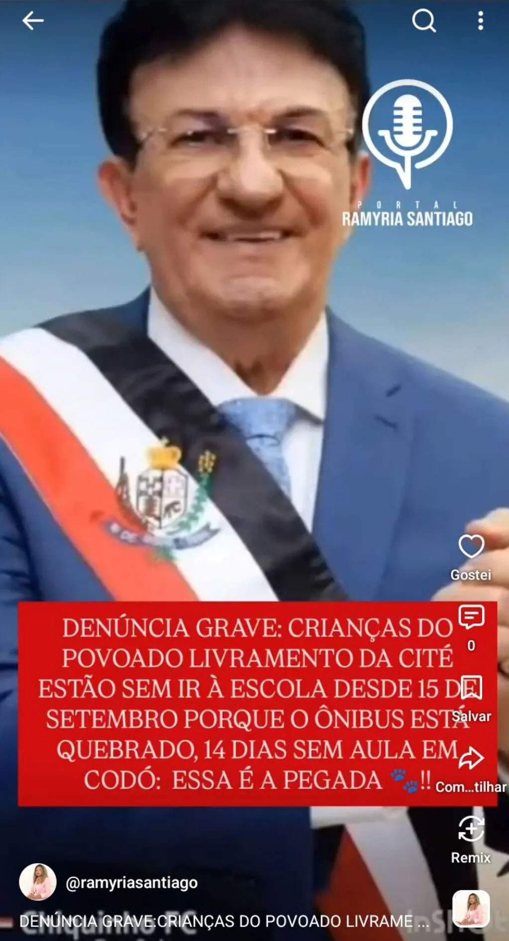 🚨 DENÚNCIA GRAVE: CRIANÇAS DO POVOADO LIVRAMENTO DA CITÉ ESTÃO SEM IR À ESCOLA DESDE 15 DE SETEMBRO POR FALTA DE ÔNIBUS. ÔNIBUS ESTÁ QUEBRADO.