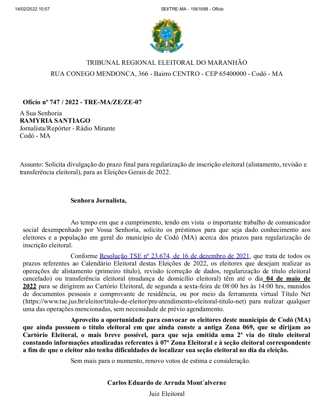ATENÇÃO ELEITORES, VOCÊS TEM ATÉ O DIA 04 DE MAIO PARA SE REGULARIZAREM JUNTO A JUSTIÇA ELEITORAL. 