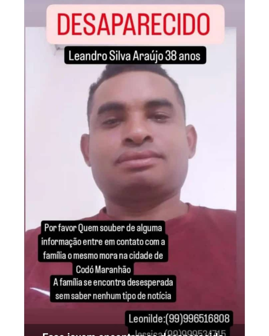 CODOENSE QUE ESTAVA VINDO PRA CODÓ DESAPARECEU SEM DEIXAR RASTRO EM LAJEADO NOVO NO DOMINGO E NUNCA APARECEU EM CODÓ E NEM DEU SINAIS. FAMILIARES ESTÃO EM DESESPERO 