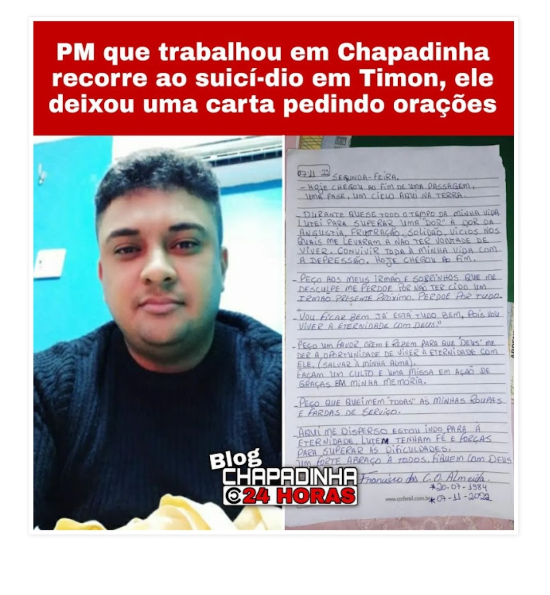 PM recorre ao suicídio no Maranhão e deixa uma carta
