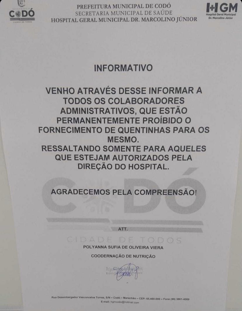 LASCOU: DIRETOR DO HGM E A COORDENAÇÃO ACABAM DE PROIBIR COMIDA PARA OS FUNCIONÁRIOS DO HOSPITAL. SÓ COME QUEM ELES AUTORIZAREM, NÃO TEM MAIS QUENTINHAS PRA NINGUÉM.