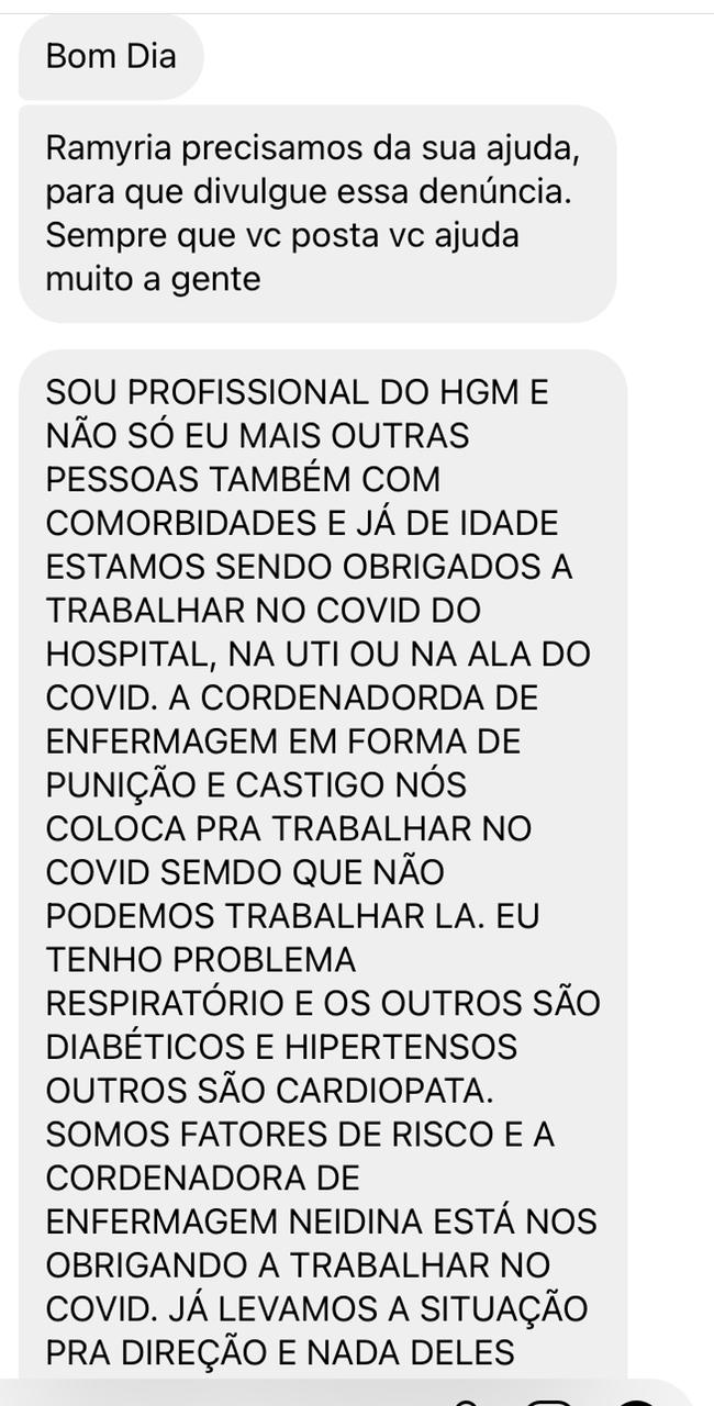 “ NO HGM DE CODÓ PROFISSIONAIS DA SAÚDE COM PROBLEMAS RESPIRATÓRIOS, DIABÉTICOS, HIPERTENSOS  E CARDIOPATA ESTÃO SENDO OBRIGADOS A TRABALHAREM NA ALA E UTI DO COVID COMO FORMA DE PUNIÇÃO E CASTIGO PELA DIREÇÃO”: DISSE ENFERMEIRA AO BLOG.