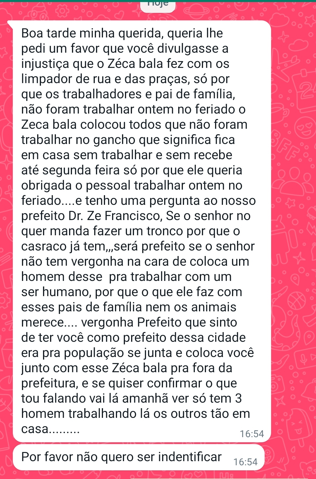 EM CODÓ PROFISSIONAIS DA LIMPEZA DE RUAS E PRAÇAS FORAM PUNIDOS POR ZECA BALA APÓS SE RECUSAREM A TRABALHAR NO DIA DE FINADOS. TODOS ESTÃO EM CASA E NÃO RECEBERÃO SALÁRIOS. “Dr. Ze Francisco, o senhor não quer mandar fazer um tronco, porque o carrasco nós já temos” Disse ele ao blog