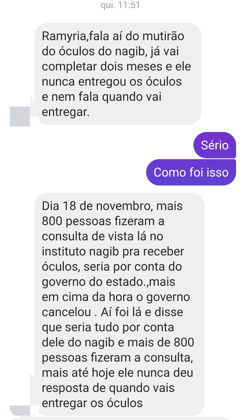 POPULAÇÃO DE CODÓ DENÚNCIA QUE DEPUTADO NAGIB ENGANOU ELES COM MUTIRÃO DE CONSULTA DE VISTA E ATÉ HOJE  NUNCA ENTREGOU OS ÓCULOS PROMETIDOS A MAIS DE 800 PESSOAS. Consultou, sumiu com as receitas e nada de óculos.
