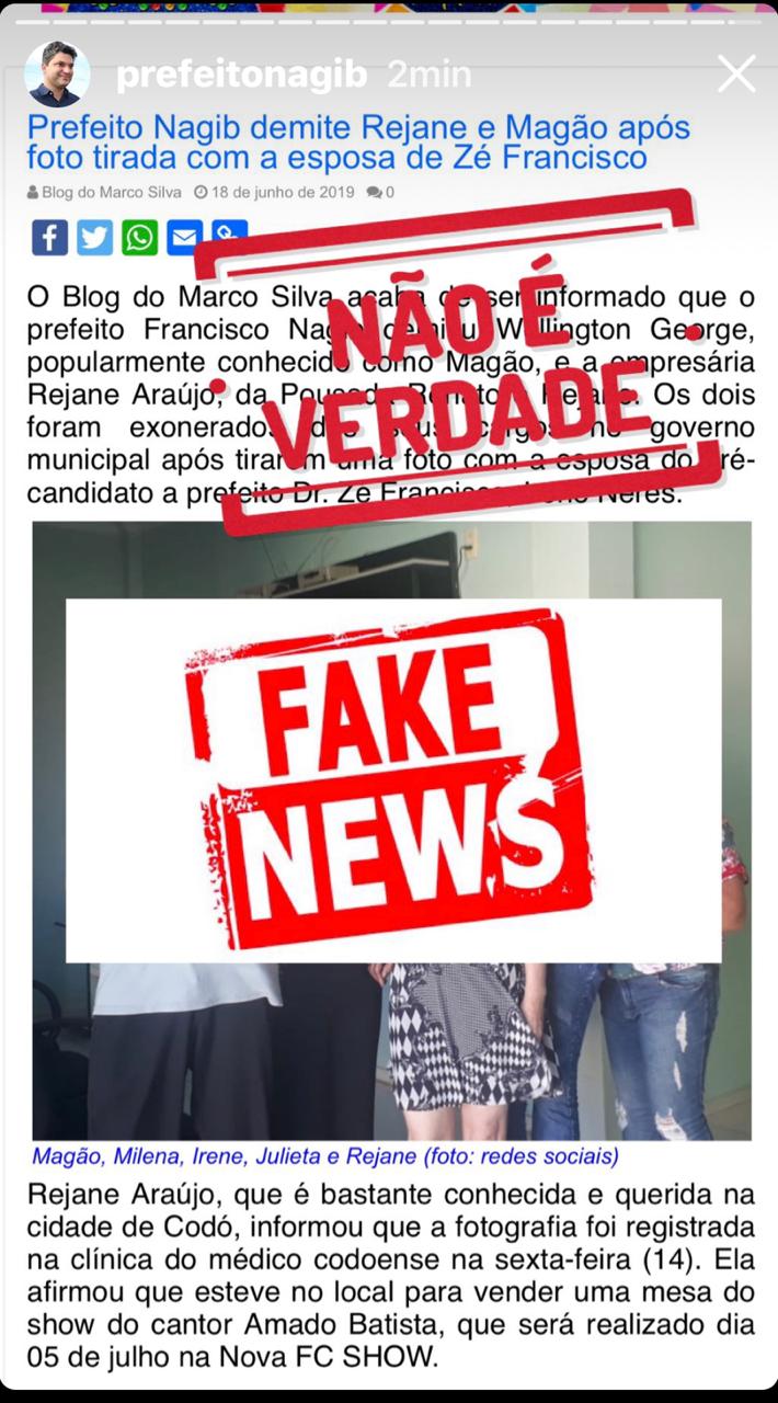 BLOG CODOENSE POSTA FAKE NEWS SOBRE  DEMISSÃO DE REJANE E MAGÃO E PREFEITO NAGIB DIZ QUE TUDO É MENTIRA E NUNCA DEMITIU NINGUÉM