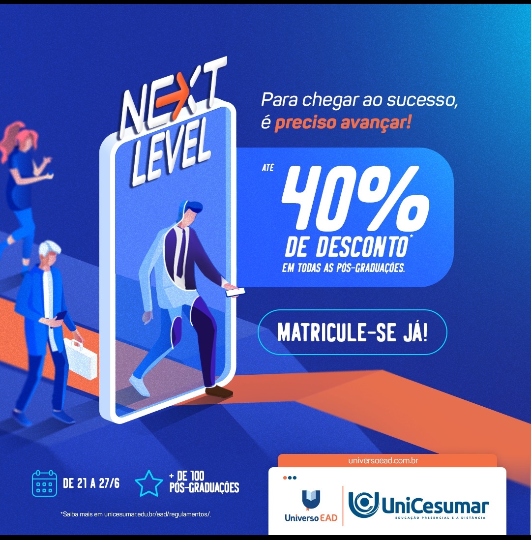 AMANHÃ DIA 27 ÚLTIMO DIA PRA VOCÊ APROVEITAR ATÉ 40% DE DESCONTO NA SUA PÓS GRADUAÇÃO NA FACULDADE NA UNICESUMAR.