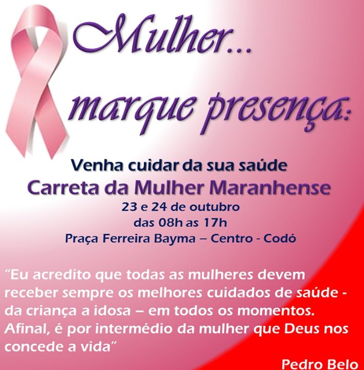 CHEGOU AGORA A POUCO EM CODÓ A CARRETA DA MULHER COM VÁRIOS ATENDIMENTOS GRATUITOS, SERÃO DOIS DIAS NA CIDADE 23 E 24