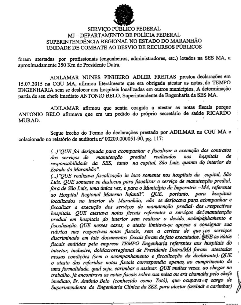 RELATÓRIO DA PF REVELA QUE RICARDO MURAD COAGIA FUNCIONÁRIOS DA SECRETARIA DE SAÚDE DO ESTADO A ATESTAR OBRAS FANTASMAS