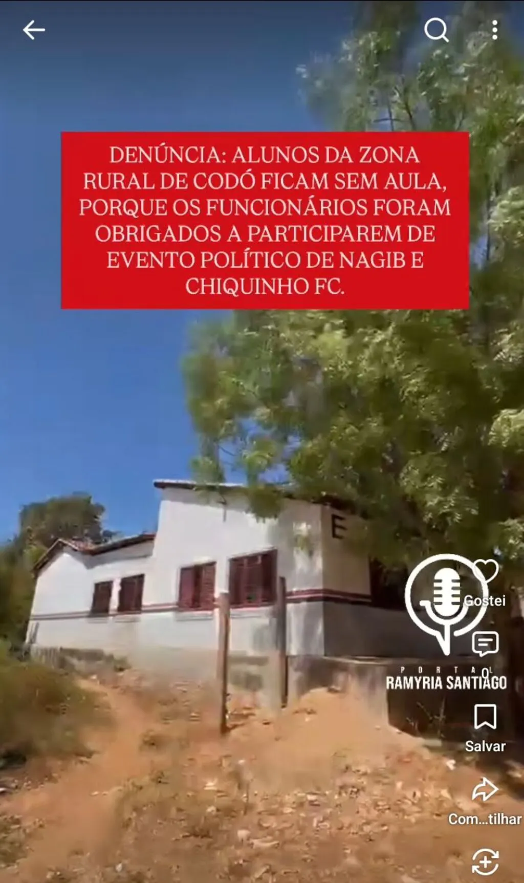 DENÚNCIA: ALUNOS DA ZONA RURAL DE CODÓ FICAM SEM AULA, PORQUE OS FUNCIONÁRIOS FORAM OBRIGADOS A PARTICIPAREM DE EVENTO POLÍTICO DE NAGIB E CHIQUINHO FC