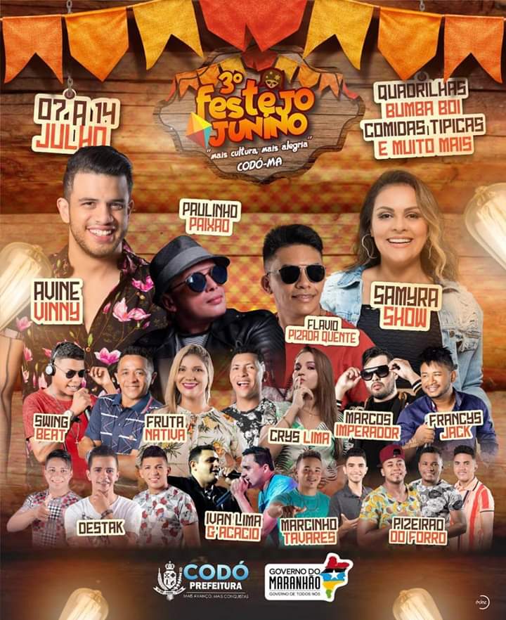 CONHEÇA AS ATRAÇÕES DO FESTEJO JUNINO DE CODÓ QUE INICIA DIA 07 DE JULHO