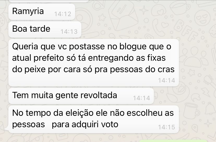 DEU B.O NA ENTREGA DE FICHAS DE PEIXES EM CODÓ: MORADORES DA TRIZIDELA DIZEM QUE AS FICHAS FORAM ENTREGUES POR CARA, OUÇA ÁUDIO COM A REVOLTA DA MORADORA